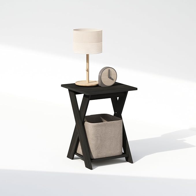Furinno TIDUR Night Stand, Open Shelf Design X-Legs Nightstand, Criss-Crossed - Image 3