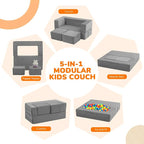 MeMoreCool Kids Play Couch Sofa – Grey Modular Convertible Foam Couch Soft - Image 4