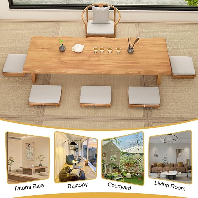 120cm Japanese Floor Table -Vintage Solid Wooden Tatami Table, Low Rectangular - Image 7