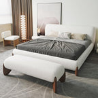 homary Curva Modern White Boucle King Size Platform Bed Set & Bedroom Bench - Image 3