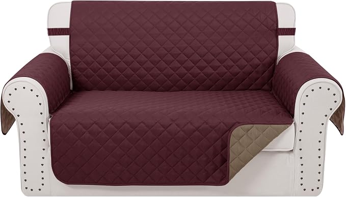 Reversible Loveseat Couch Sofa Covers, Burgundy | Loveseat Covers by LuxshareHome