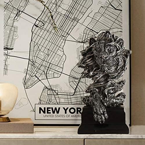 H&W Sandstone Lion Figurines, The King of Beasts, Statue Decoration, Silver - Image 5
