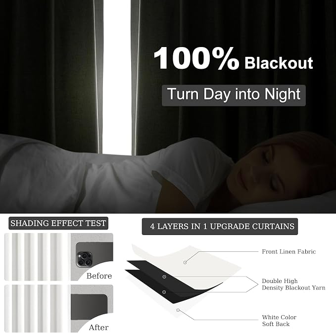 Topfinel Snow White Linen Blackout 120 Inch Curtains - Image 5