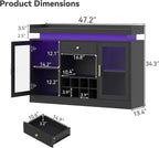 Wine Bar Cabinet with LED Light, Home Coffee Bar Cabinet with Wine and Glass - Image 2