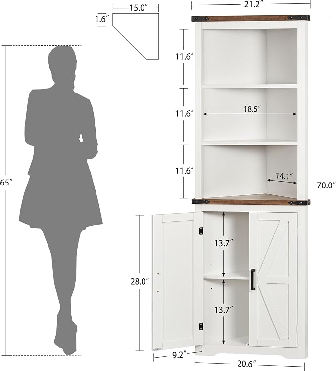 TEENFON Farmhouse Corner Cabinet, Bathroom Cabinet - Image 3