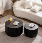 46.46'' Black Round Nesting Coffee Table Set of 2, Modern Circle Fluted Drum - Image 3