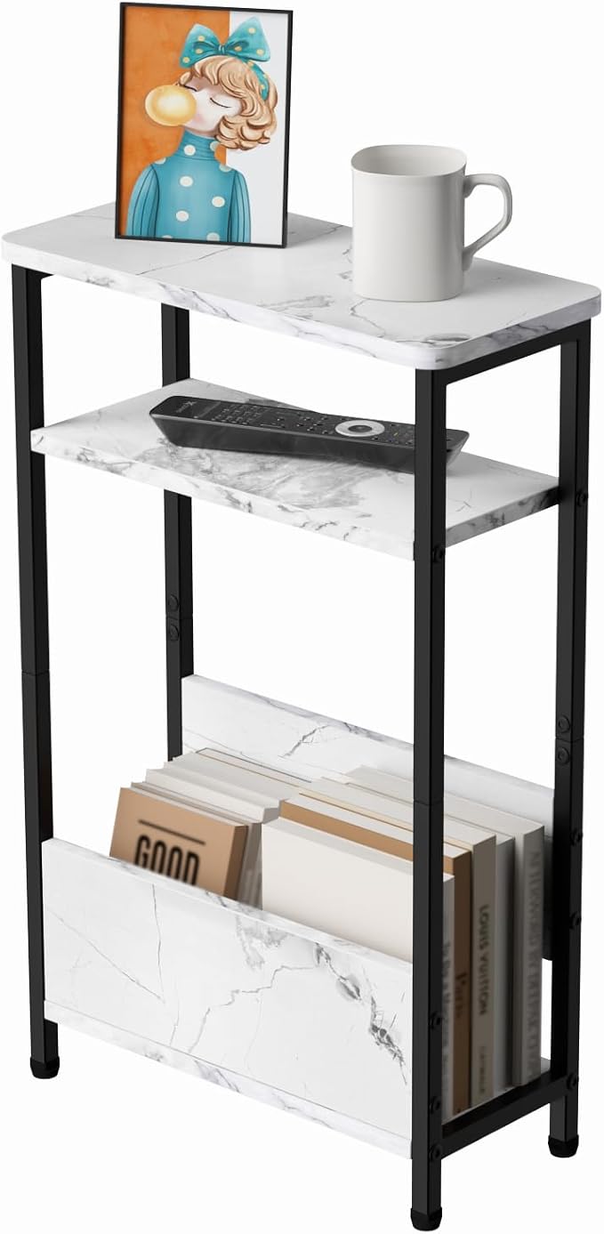 THUMEYE 7.1" Narrow Side Table for Small Spaces, 3 Tier Small End Table by THUMEYE