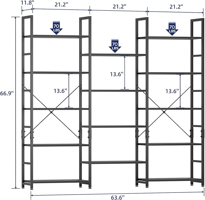 NUMENN Triple 5 Tier Bookshelf, Wide Book Shelf - Image 2