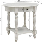 Solid Wood Oval End Table with Drawer and Storage Shelf, Antique White - Image 2