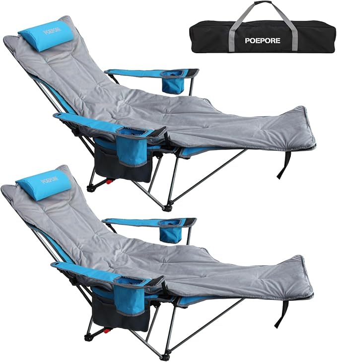 Reclining Camping Chair with Removable Footrest Lounge Chair with Headrest by POEPORE__LOOKGOODFEELGOOD