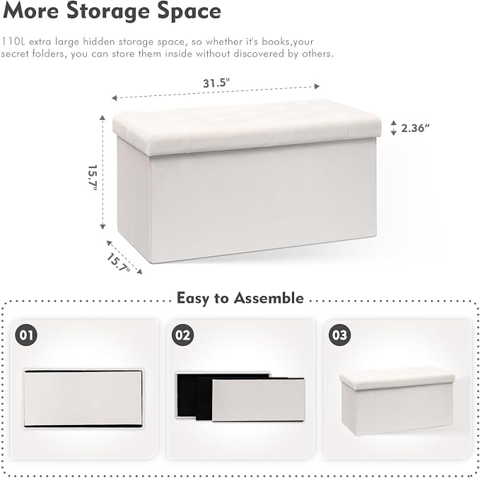 B FSOBEIIALEO Folding Storage Ottoman, Long Ottomans Shoes Bench, Velvet - Image 3