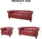 Mid-Century 3 Seater Sofa, Faux Leather Couch - Image 2