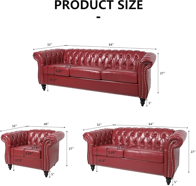 Mid-Century 3 Seater Sofa, Faux Leather Couch - Image 2