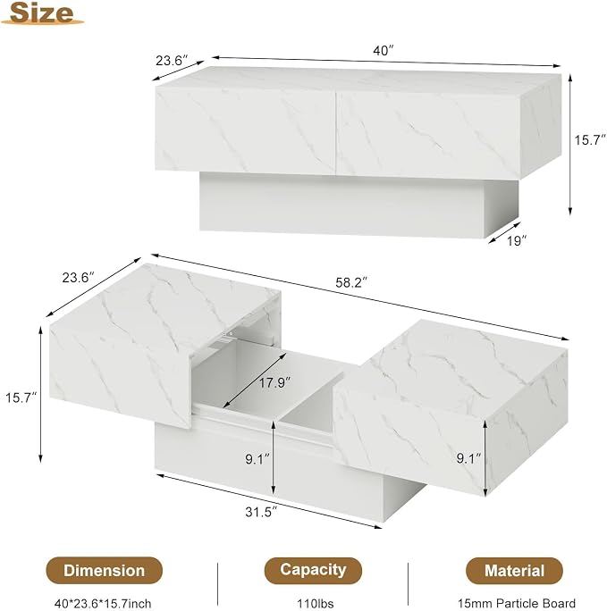 HedoAjim White Marble LED Coffee Table - Image 2