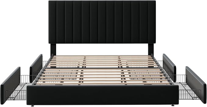 Allewie King Size Storage Bed Frame, Vertical Channel Tufted Adjustable - Image 8