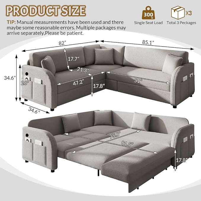 Queen Size Sleeper Sofas Convertible Couches, L Shaped Sectional Couch - Image 3