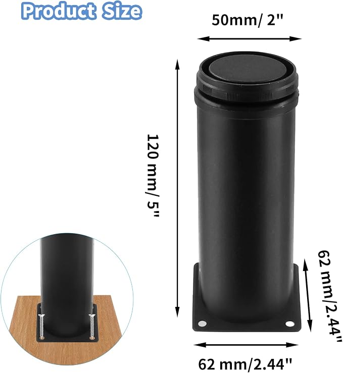 Set of 4 Stainless Steel Furniture Legs 5 Inch, Adjustable Round Cabinet Legs - Image 2