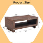 Walnut Mid-Century Coffee Table, 47.2" W×23.6" D×18" H，Rectangular MDF Storage - Image 2