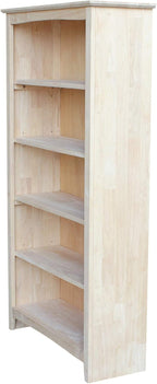 Solid Wood Bookcase 60" High Unfinished Parawood Shelves, Adjustable Storage by InternationalConcepts