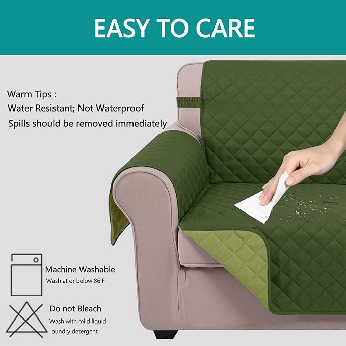 U-NICE HOME 4 Seater Sofa Cover 91''Large Couch Cover, Huntergreen/Sage | - Image 5