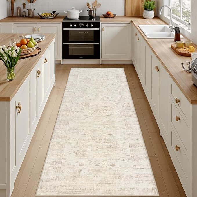 2'6''x8' Hallway Washable Runner Rug: Kitchen Carpet Beige/Brown | Vintage Boho by Luxturiy