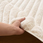 Creamy White Rabbit Striped Plush Rug 8'x10', Fluffy Faux Fur Shaggy Area Rug - Image 8