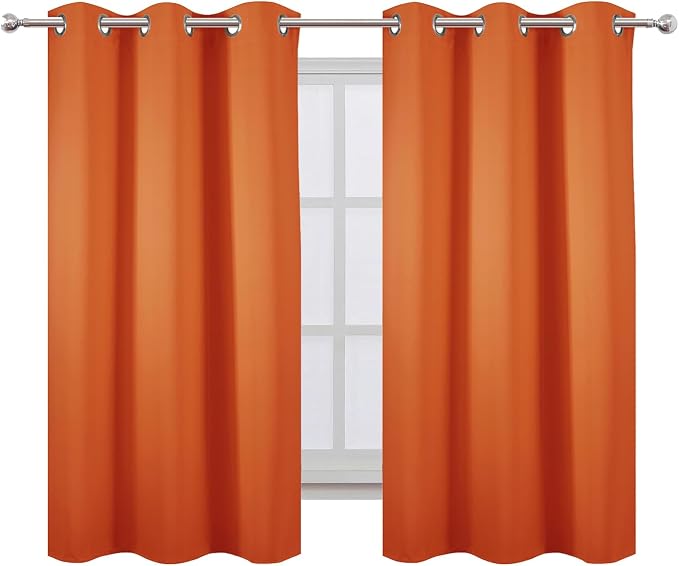 Orange Blackout Curtains 42 x 54 Inch Length Set of 2 Panels Grommet Bedroom - Image 2
