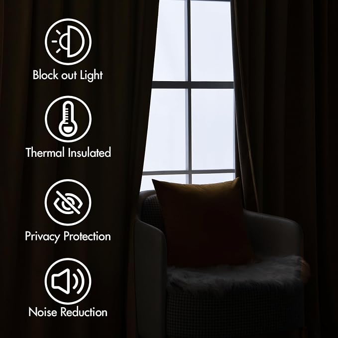 MIULEE Velvet Curtains 52x90 inches 2 Panels Gold Brown Blackout Curtains | - Image 5