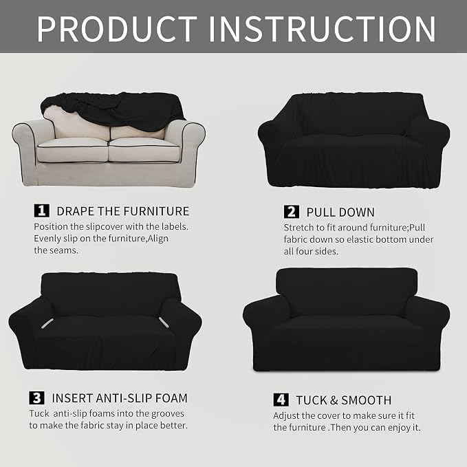 Easy-Going Stretch Oversized Sofa Couch Slipcover Washable Black | 1-Piece - Image 8