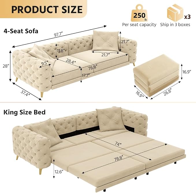 97.7" Convertible Queen Sleeper Sofa - Image 2