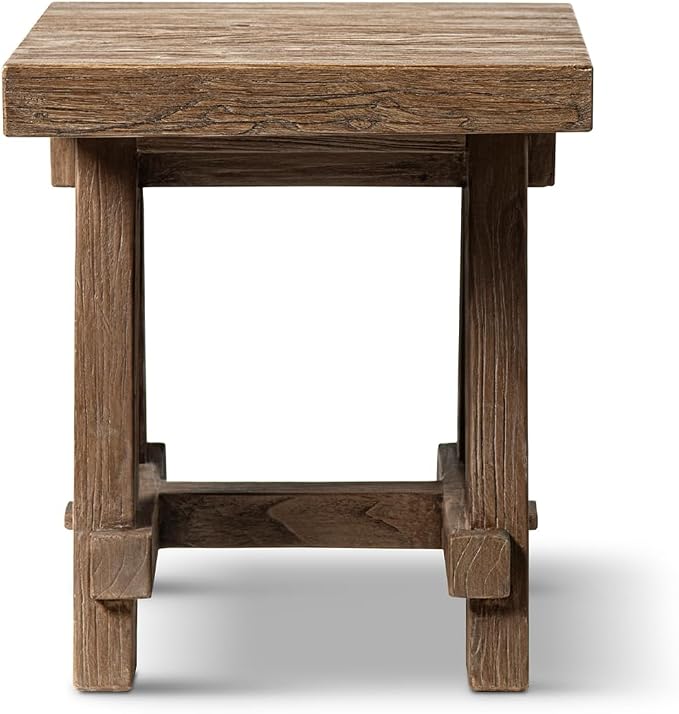 Hawthorne 18" Square Reclaimed Elm Trestle Side Table, Heritage Medium-Dark - Image 7