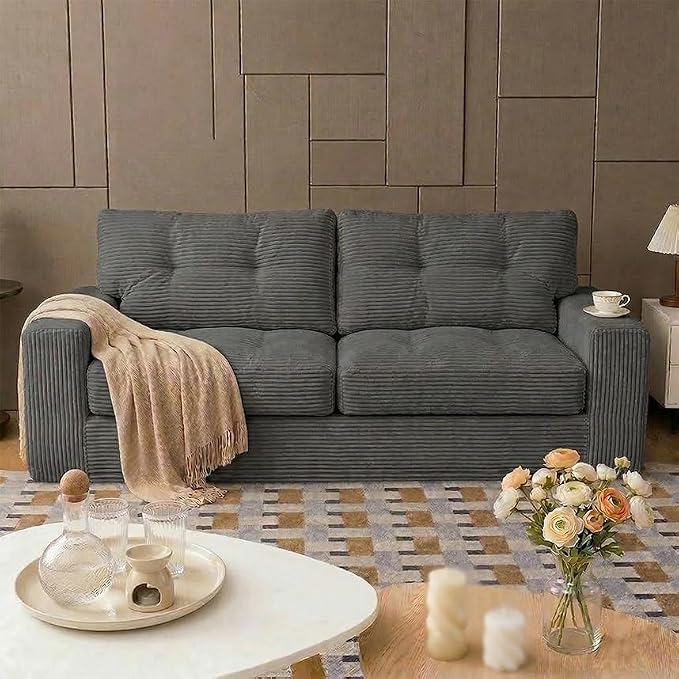 69" Corduroy Loveseat Sofa in a Box, High-Density Foam Couch, No Assembly by Unknown