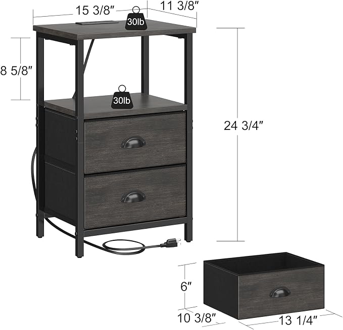 sthmec Nightstand with Charging Station, LED Night Stand Set of 2, Bedside - Image 3