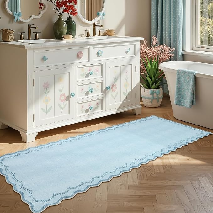 GarveeHome 2x6 Scalloped Washable Runner Rug Non Slip Hallway Kitchen Rug | - Image 2