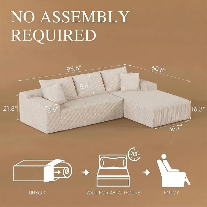 96" L Shaped Modular Sectional Sofa, Boneless Cloud Couch - Image 2