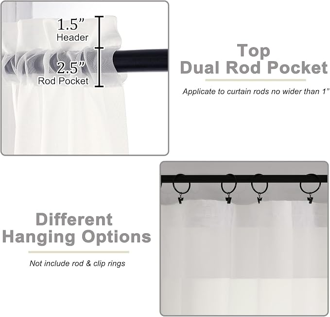 Kitchen Curtains 24 Inch Length Tier 2 Pieces, Ivory Sheer Curtain Solid Soft - Image 4
