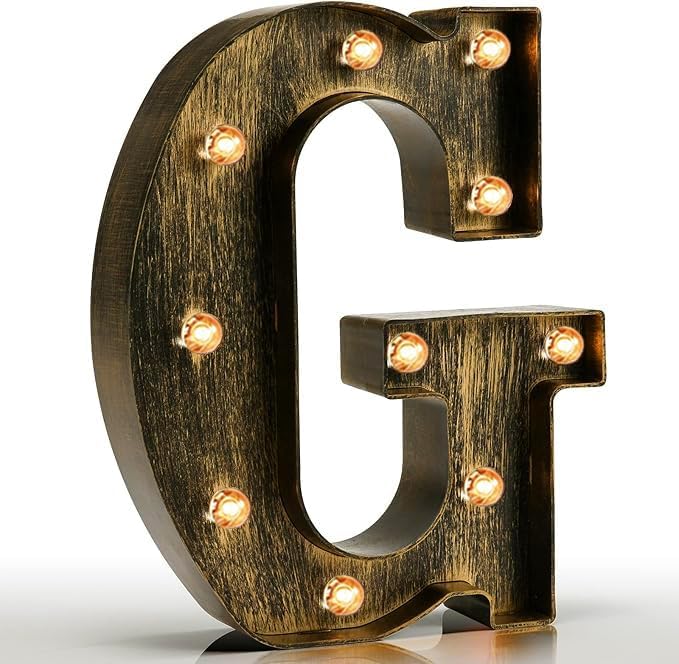 Pooqla Vintage Light Up Marquee Letters with Lights – Illuminated Industrial Style Lighted Alphabet Letter Signs - Coffee Bar Apartment Bedroom Wall Home Initials Decor A-Z by Pooqla