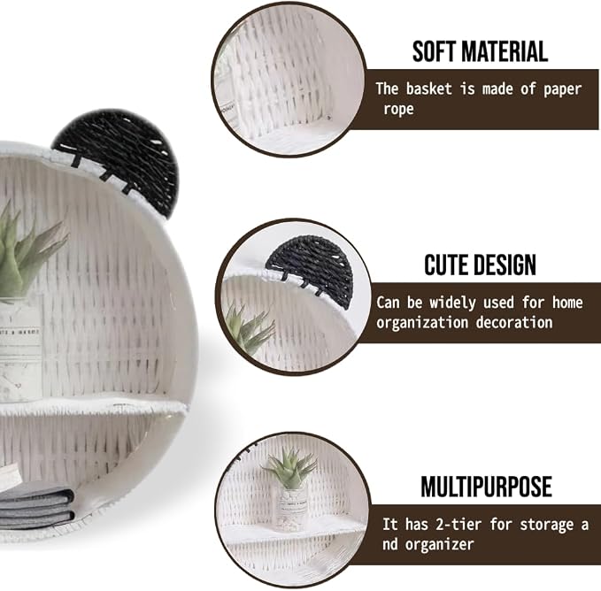 Panda Nursery Decor Wall Shelf, Handwoven Wicker Nursery Shelves - Image 9