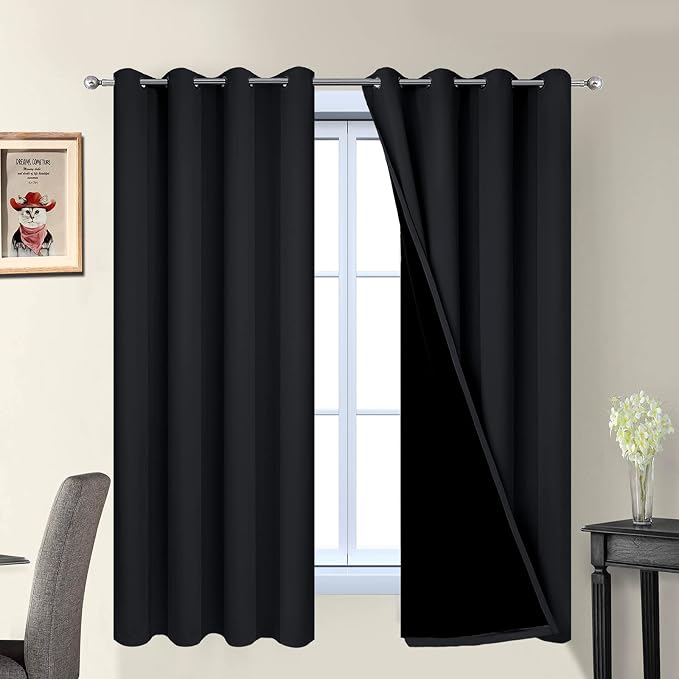 Yakamok Black 100% Blackout Curtains 63 Inches Long by Yakamok