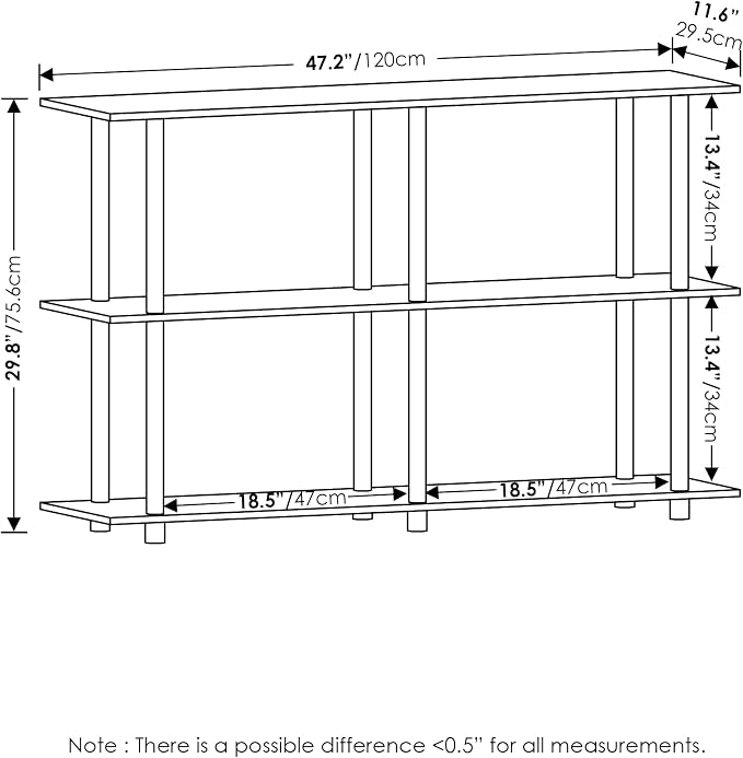 Furinno Turn-N-Tube No Tools 3-Tier Rectangle Side Display Rack, Bauhaus - Image 3
