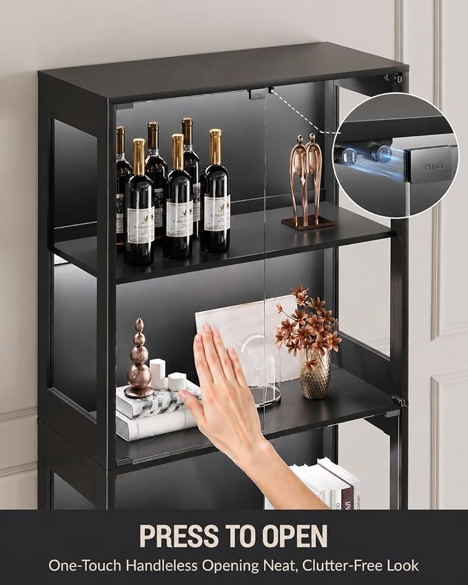 Glass Display Cabinet with Doors, 4-Tier Display Case with Adjustable Shelves - Image 3