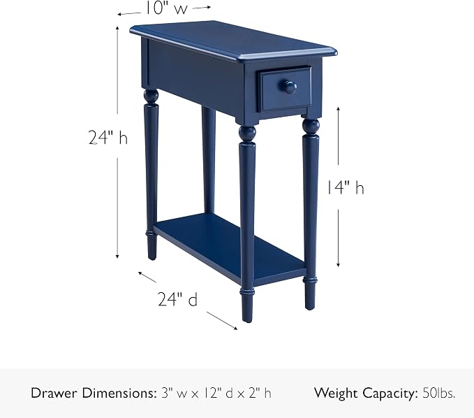 Leick Home Coastal End Table, Solid Wood, 1 Drawer, Bottom Display Shelf - Image 3