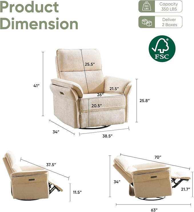 Oversized Power Recliner Chair Swivel Glider - Image 2
