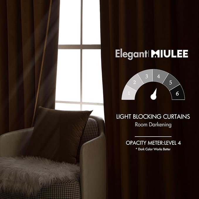 MIULEE Velvet Curtains 52x84 inches 2 Panels Brown Blackout Curtains | Luxury - Image 5