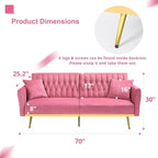 70” Velvet Futon Sofa Bed with 2 Pillows and Adjustable Armrests, Convertible - Image 3