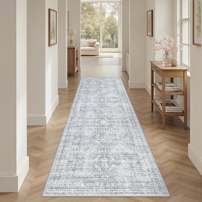 2'6''x8' Hallway Washable Runner Rug: Neutral Kitchen Carpet Gray | Vintage - Image 8