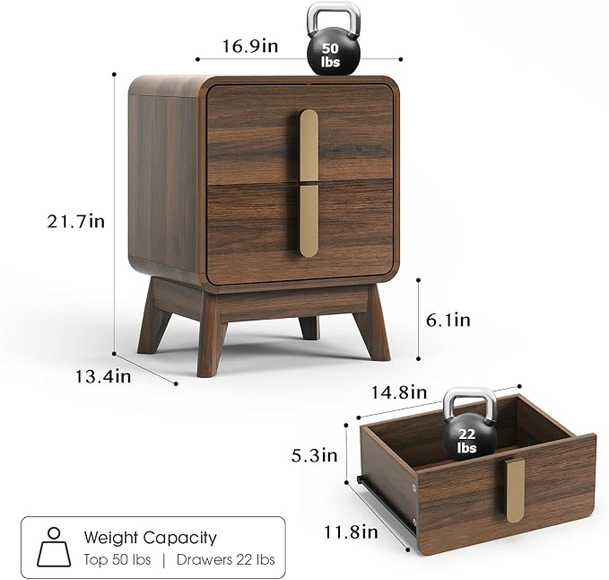 JOINICE, Nightstands Set of 2, Mid Century Modern Nightstand - Image 2