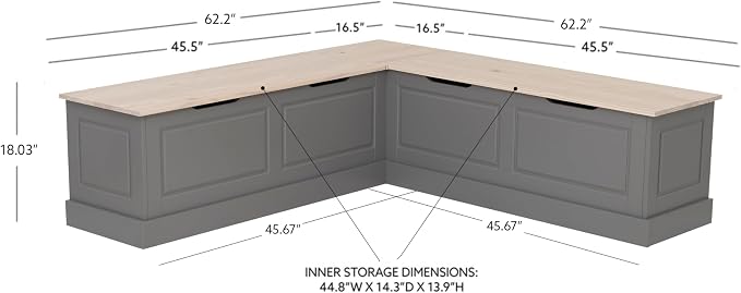Linon Harris Grey and Maple Solid Pine Backless Nook - Image 3