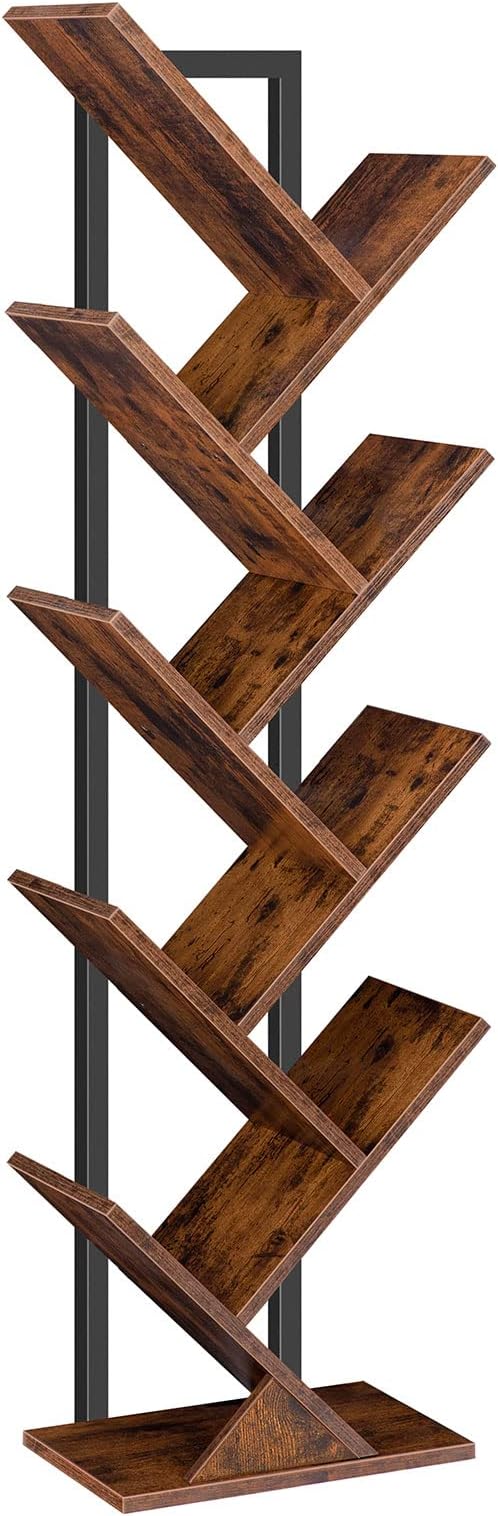 HOOBRO Tree Bookshelf, 9-Tier Bookcase Wooden Shelves, Floor Standing Storage by HOOBRO