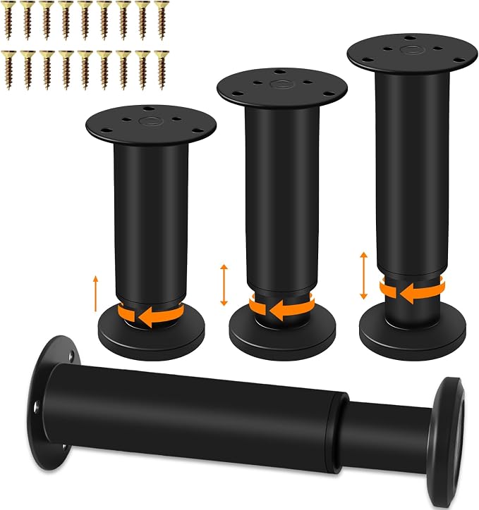 4 PCS Adjustable Round Furniture Legs 7-12.2 inch, Adjustable Height Metal by Yoposeo
